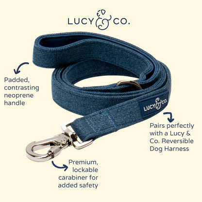 Lucy & Co. 5 Foot Designer Dog Leash for Small, Medium or Big Dogs or Puppies Puppy – Pet Accessories & Supplies- Large-Blue Denim