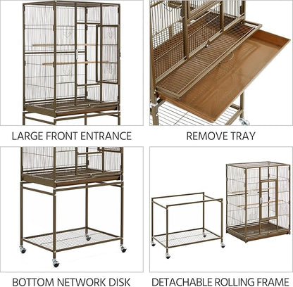 Yaheetech Wrought Iron Standing Large Parrot Parakeet Flight Bird Cage with Stand for Small Parrot Cockatiel Sun Parakeet Green Cheek Conure Lovebird Budgie Finch Canary, Palmer Green