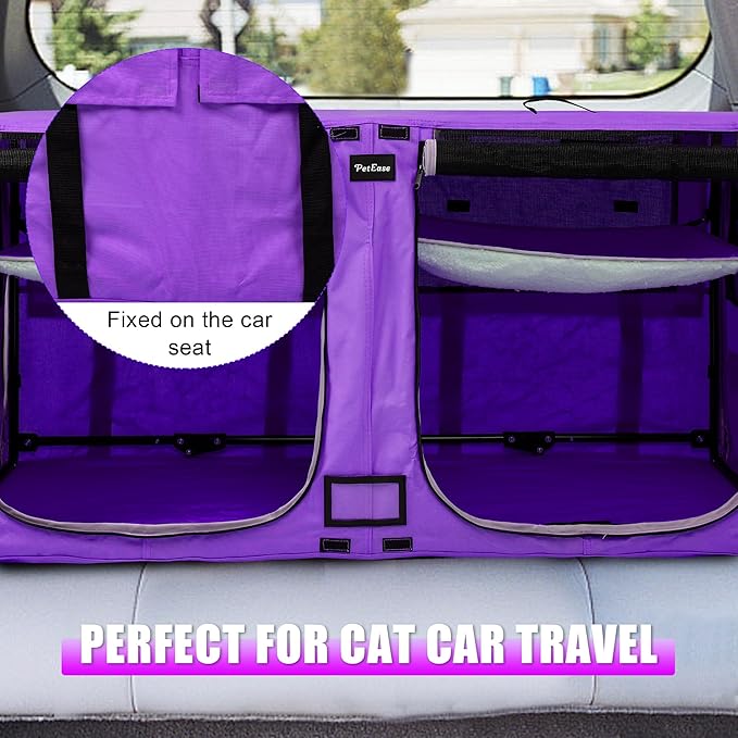 Huge Sapce Double Compartment Cat Travel Carrier with Litter Box & Homack | Cat Show Kennel Cage Crate with Mat & Water Bottle
