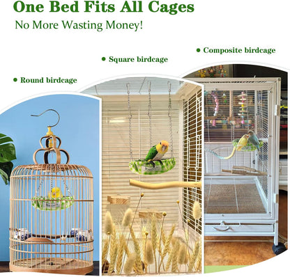 Waterproof Bird Bed with Adjustable Chain, Customizable Height Hanging Bird Hammock for Cage, Small Size Bird Nest with Durable Non-Collapsible Bottom, Bird Hut for Conures, Budgies (Green)