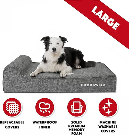 The Dog’s Bed Orthopedic Headrest Dog Bed, Large Grey Linen, Memory Foam, Pain Relief for Arthritis, Hip & Elbow Dysplasia, Post Surgery, Lameness, Waterproof Washable Cover