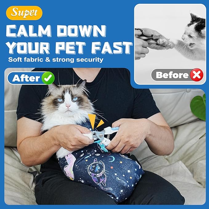 Supet Cat Grooming Wrap for Cutting Nails, 2025 Self-Adherent Cat Wrap, Anti-Escape Calming Cat Swaddle Wrap for Medicine, Nail Clipping, Teeth Brushing, Ear Cleaning