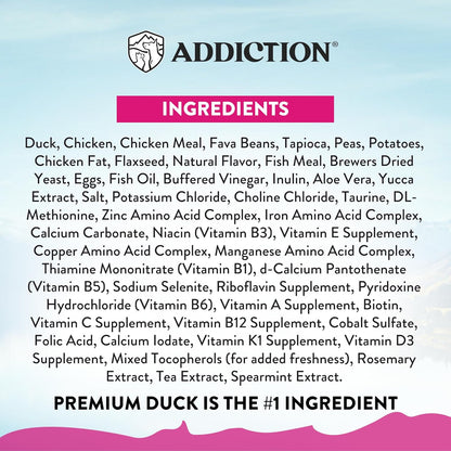 Addiction Duck Royale – Cage-Free New Zealand Duck Recipe – Feline Beauty Blend - Complete & Balanced - Gentle on Digestion - Grain-Free Dry Cat Food for All Life Stages – 4lbs