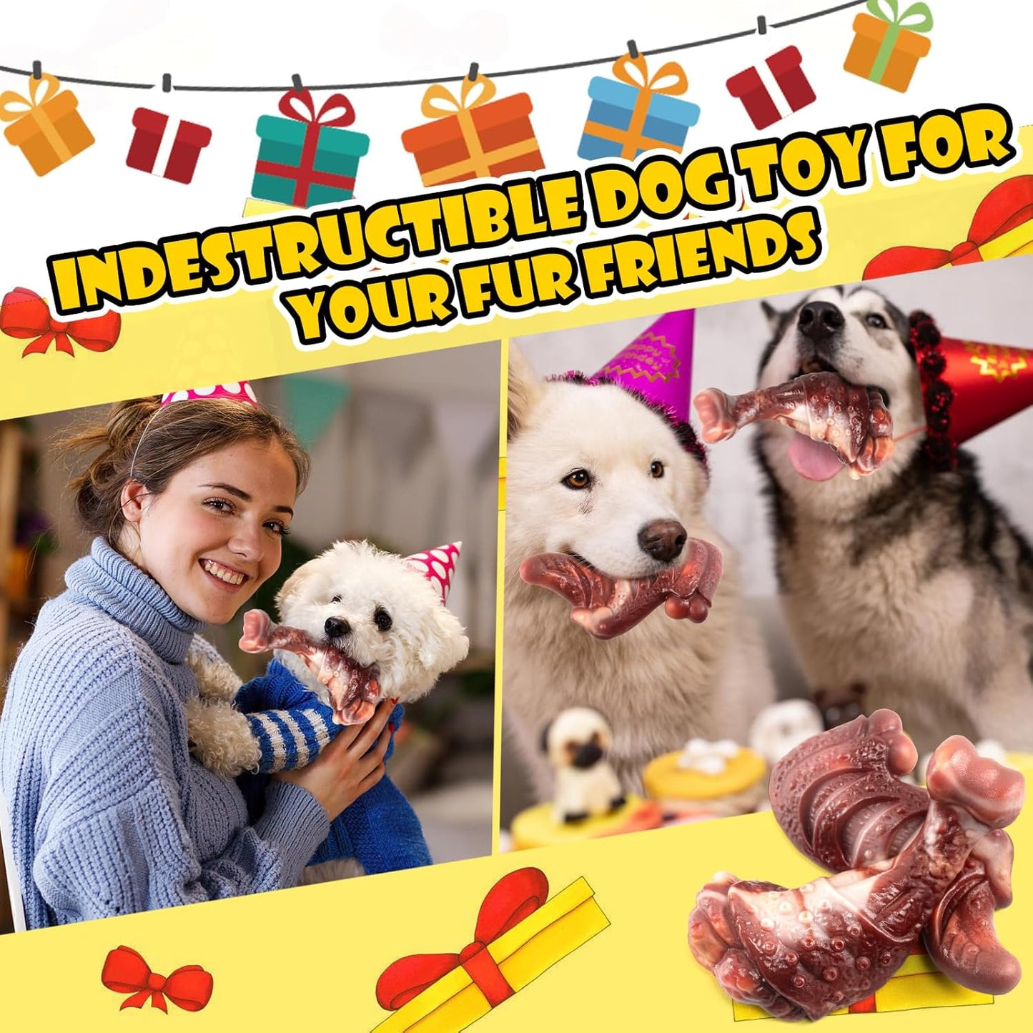 Dog Chew Toys for Aggressive Chewers: 2 Pack Indestructible &ToughToys for Aggressive Chewers-Dog Bones Nylon Toys for Small, Medium, Large Breeds-Super Chewer Toys to Keep Them Busy