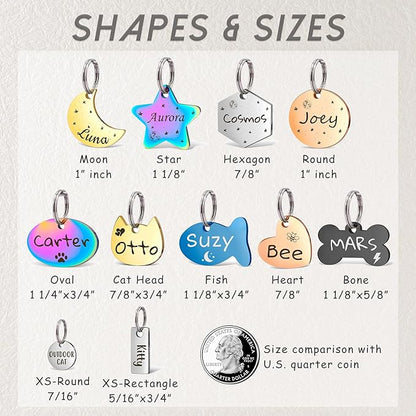 Anavia Small Size Dog Cat ID Tags, Small/XS Personalized Color Plated Stainless Steel Puppy Kitten Name Tags, Customized Engraved Nameplate Pet Collar Tag (Silver, Moon)
