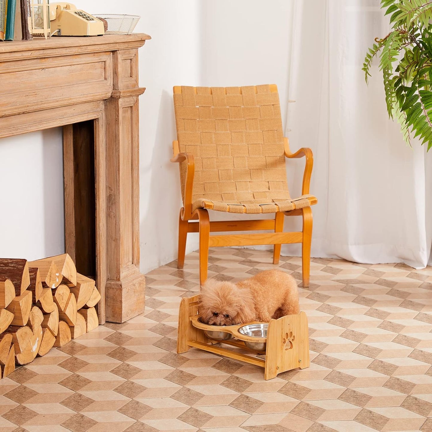 X-ZONE PET Elevated Dog Bowls for Cats and Dogs, Adjustable Bamboo Raised Dog Bowls for Medium Dog, Food and Water Set Stand Feeder with 2 Stainless Steel Bowls and Anti Slip Feet (Height 4.7" to 7")