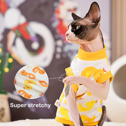 PUMYPOREITY Sphynx Cat Clothes: Stretchy Sweater, Soft Hairless Shirt, Pullover Pajamas, Turtleneck for Sphynx Cornish Rex, Devon Rex - Yellow, S