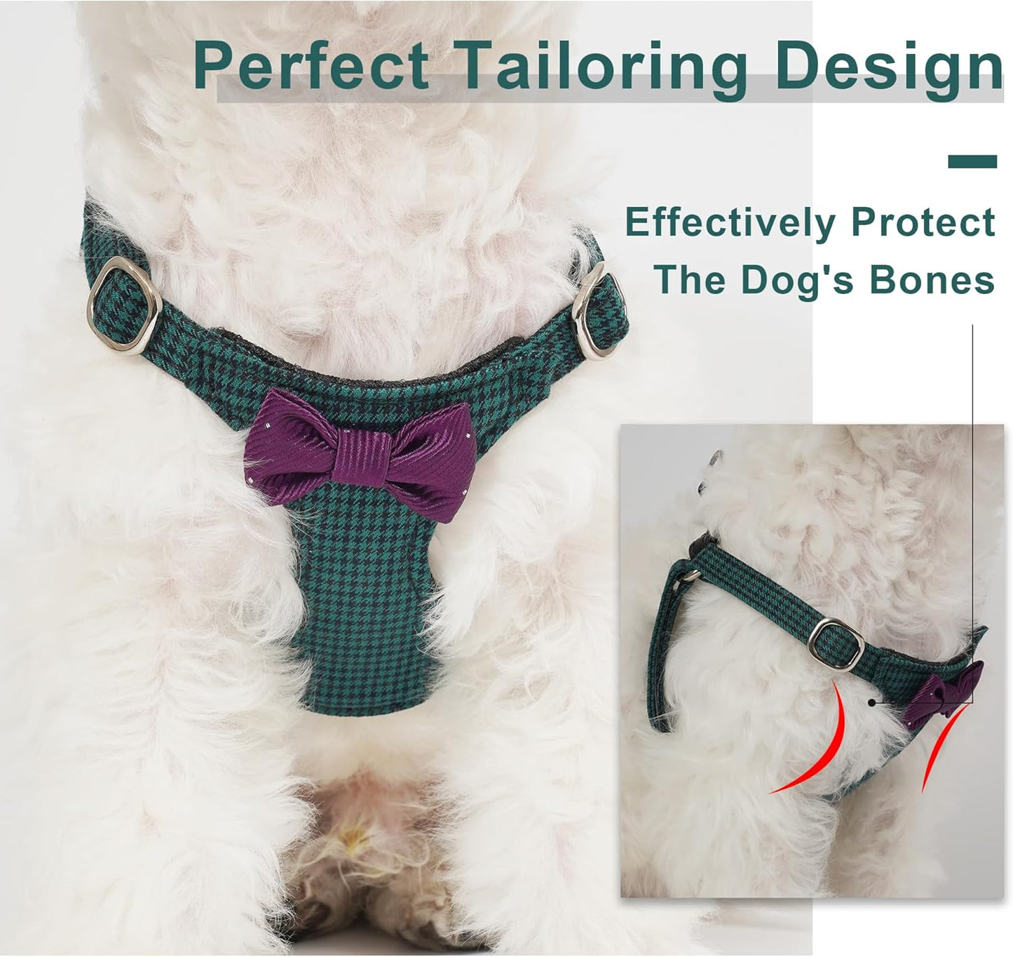 Puppytie No Pull Dog Harness with Multifunction Dog Leash,Soft Adjustable No Choke Escape Proof Pet Harness Vest for Medium Dogs,Plaid Green,M