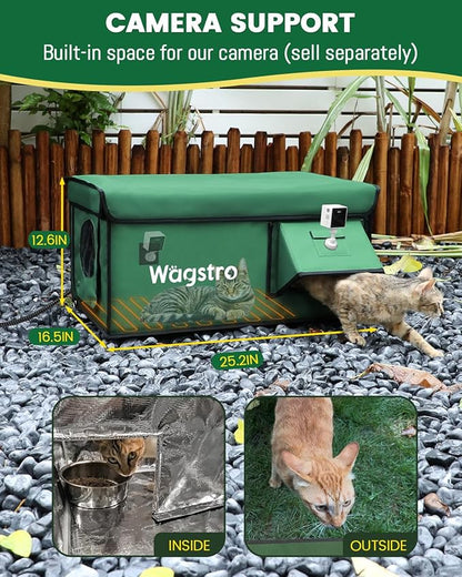 Heated Cat House for Outside, Waterproof Awning & Escape Door Heated Cat Houses for Indoor/Outdoor Cats in Winter, Elevated & Insulated Outdoor Cat Shelter for Feral Cat