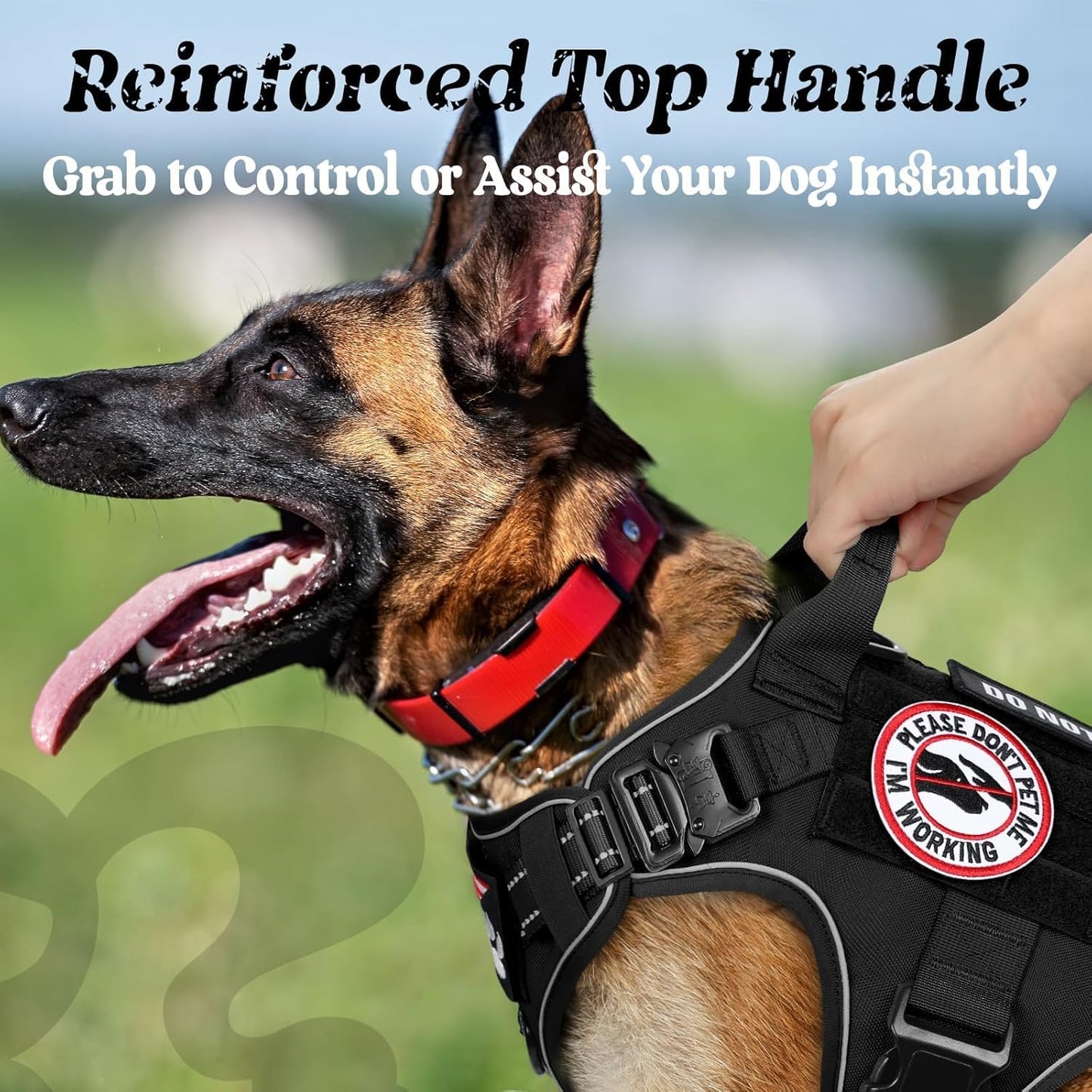 rabbitgoo Upgraded Tactical Dog Harness for Large Dogs, Reflective Heavy Duty Pet Harness with Handle, No-Pull Service Vest, Adjustable Military Vest for Training Hunting Walking, Black, XL