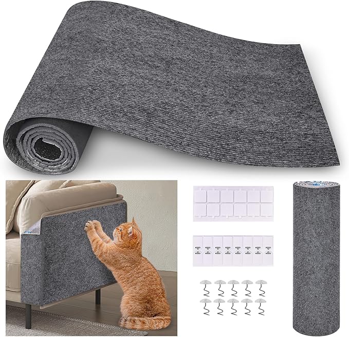Upgrade Cat Scratch Furniture Protector, Trimmable Adhesive Couch Corner Scratcher Protector from Claws, DIY Cat Proof Sofa Cover Anti-Scratch Furniture Guards for Indoor (LightGray, 78.7 * 15.8)