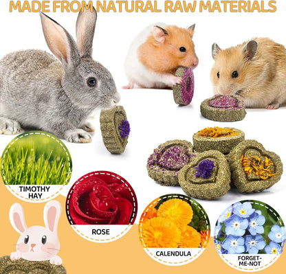 BESENL 36PCS Guinea Pig Hay Food Natural Rabbit Chew Toys for Teeth，Hamster Toys, Bunny Chew Toys Timothy Hay Treats for Rabbits Chinchillas Rats, Small Animals Teeth Grinding