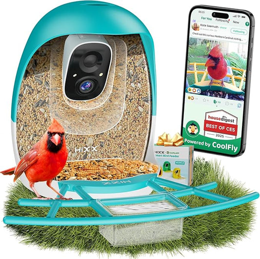 HIXX Smart Bird Feeder with Camera, AI Identify Birds & Auto Capture, 2K HD Live Camera Birdwatching with Color Night Vision for Bird Lovers Gifts (Blue)
