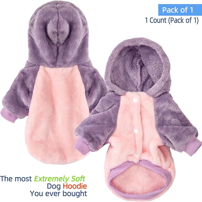 FabriCastle Dog Hooded Sweater, Dog Clothes for XXS XS Small Dogs Boy & Cats, Soft and Warm Pet Coat, Winter Pet Jacket, Doggy Apparel Costumes, Puppy Outfits Snap On Hoodies (Pink Body, Large)