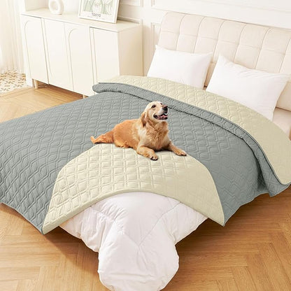 hyha Waterproof Dog Bed Blanket, Soft Pet Blankets, Waterproof Couch Cover for Dogs, Reversible Sofa Covers Washable for Furniture (68x82 Inch, Grey/Beige)