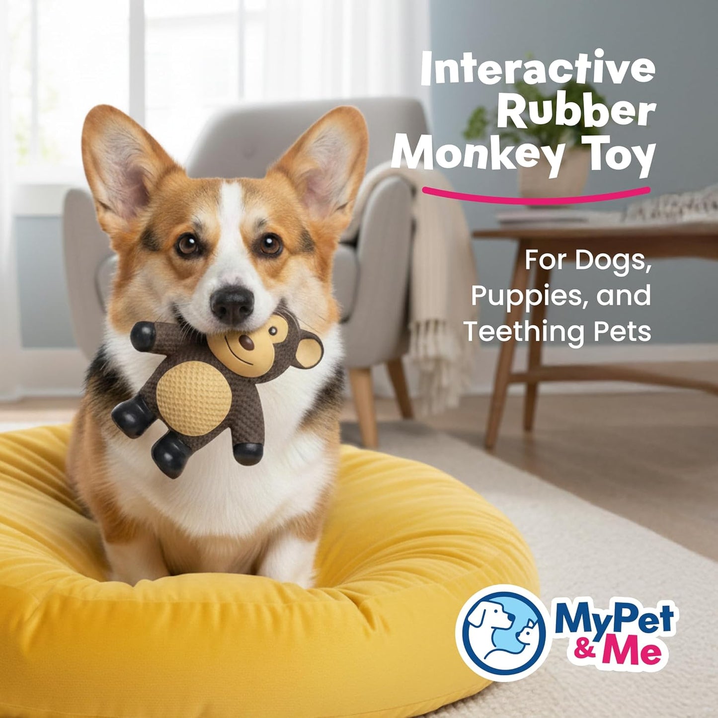 My Pet & Me - Squeaky Dog Toys for Light to Moderate Chewers - Fun Latex Toys for Puppies, Teething, and Gentle Play - Interactive Fetch and Chew Toy with Squeaker (Brown Monkey, 4.3 Inch)