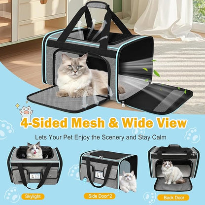 HUANLANG Soft-Sided Cat Carrier Airline Approved,Dog Carriers for Small Dogs Medium Cats,Pet Travel Carrier Up to 20 Lbs,Collapsible Cat Bag