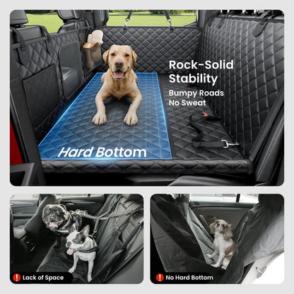 REEVAA Dog Truck Seat Cover for Back Seat, Hard Bottom Dog Hammock for Car, Pet Bed Extender for 2-4 Large Dogs, Waterproof Seat Protector, Universal XL Size Fits for Crew Cab Truck/SUV, Black