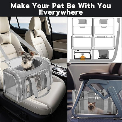 Soft-Sided Cat/Dog/Pet Carrier, Collapsible Pets Travel Carriers for Big Cats/Small Dogs with Shoulder Strap & Removable Mat, Mesh Puppy Carry Bag, Up to 25 Lbs(Gray)
