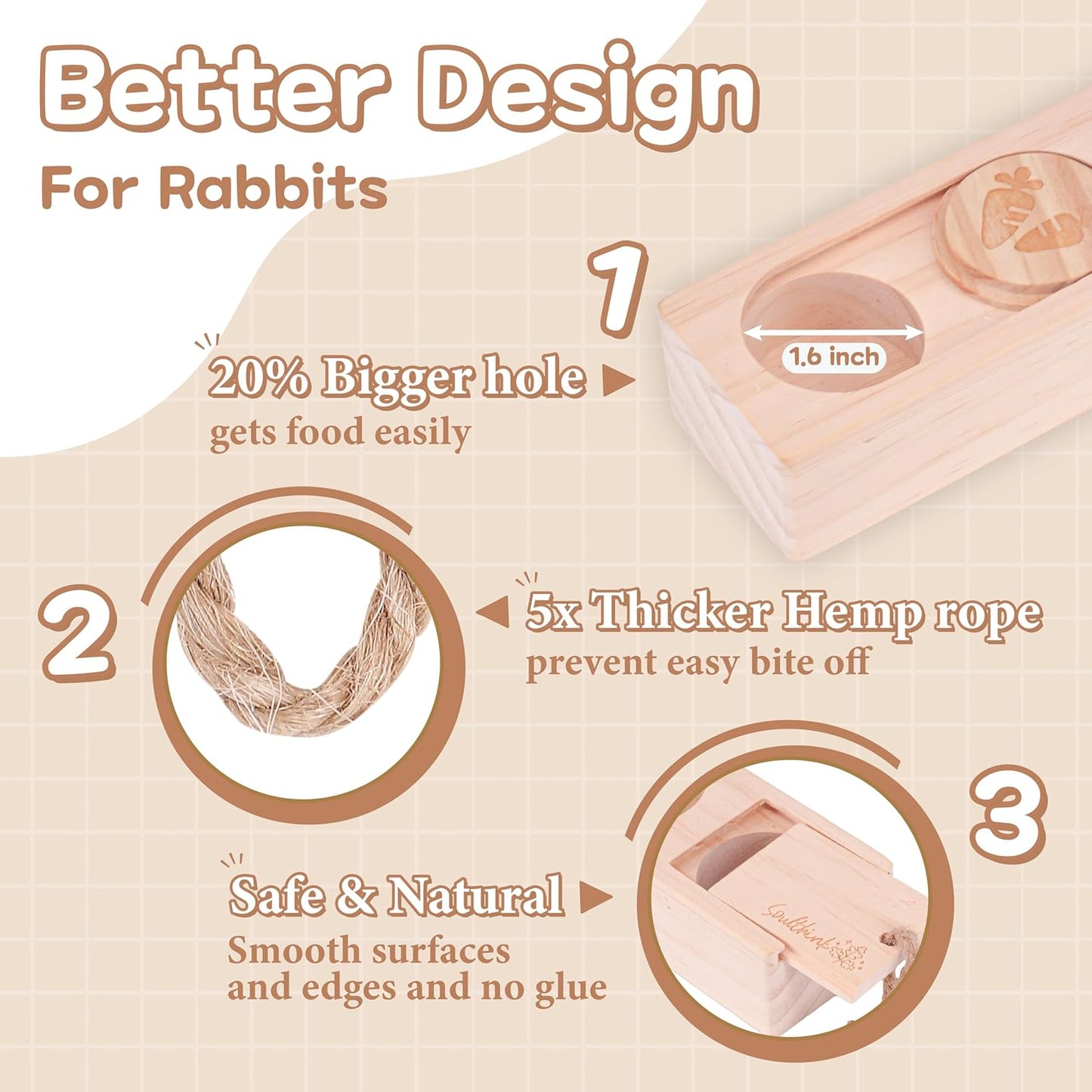 Interactive Wooden Pet Sniff n' Snack Rabbit Chew Toys - Chinchilla & Rabbit Enrichment Toys for Boredom (2 Set)