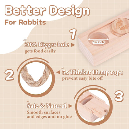 Interactive Wooden Pet Sniff n' Snack Rabbit Chew Toys - Chinchilla & Rabbit Enrichment Toys for Boredom (2 Set)