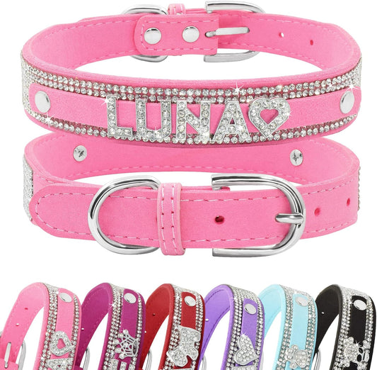 Crystal Dog Collar Personalized with Bling Name,Custom Sparkling Rhinestones Dog Collar for Small Medium Large Dog (L,Pink)