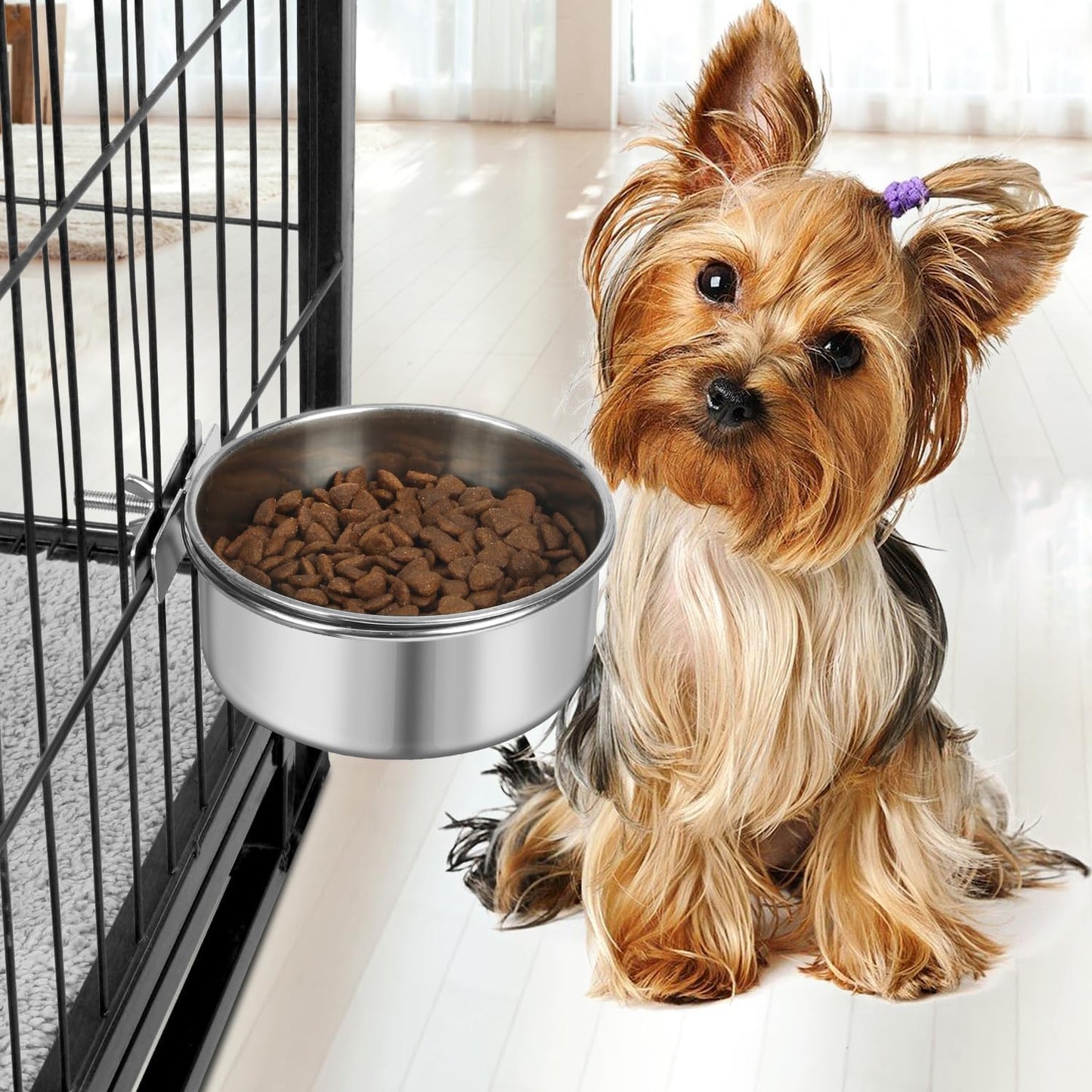 Dog Bowl Stainless Steel Dog Bowls Pet Hanging Food Water Bowl Cage Feeding Cup Feeder for Dogs Cats Rabbits Birds Small Animal (Medium (2pcs)