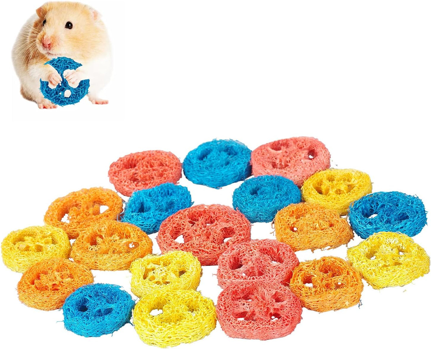 Dong Huang 20Pcs Bunny Chew Toys for Rabbit, Organic Natural Loofah Toys, Handmade Material for Guinea Pig, Hamster, Rat - Pet Tooth Care