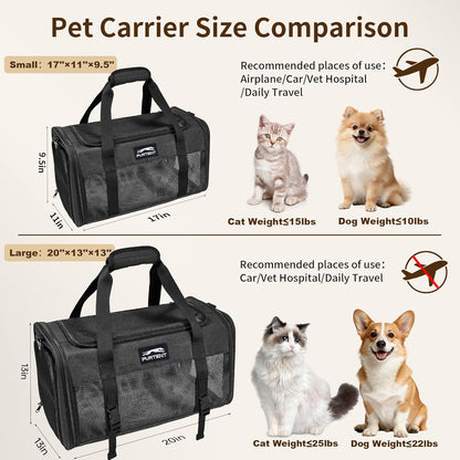 TSA Approved Pet Carrier in Cabin with Foldable Litter Box for Kittens and Small Dogs Fits Pets Up to 15 lbs, Animal Rabbit Puppy Soft Pet Carrier Portable Airline Approved, Travel for Comfort, Black