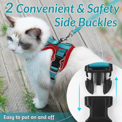 rabbitgoo Cat Harness and Leash for Walking, Escape Proof Soft Adjustable Vest Harnesses for Cats, Easy Control Breathable Reflective Strips Jacket, Red & Teal, XXS