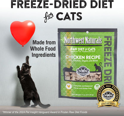 Northwest Naturals Freeze-Dried Chicken Cat Food - Bite-Sized Nibbles - Healthy, Limited, Human Grade Ingredients, All Natural, Proudly Made in USA, 11 Oz (Pack of 3)
