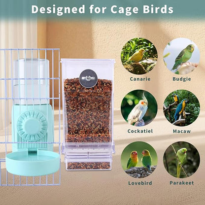 Automatic Bird Water Dispenser, No Mess Bird Feeder for Cage,Parakeet Cage Accessories Feeder and Waterer for Parrots Cockatiel Canary Budgies Finches (Cage Feeding Door Size Over 3.15 * 3.15 inch)
