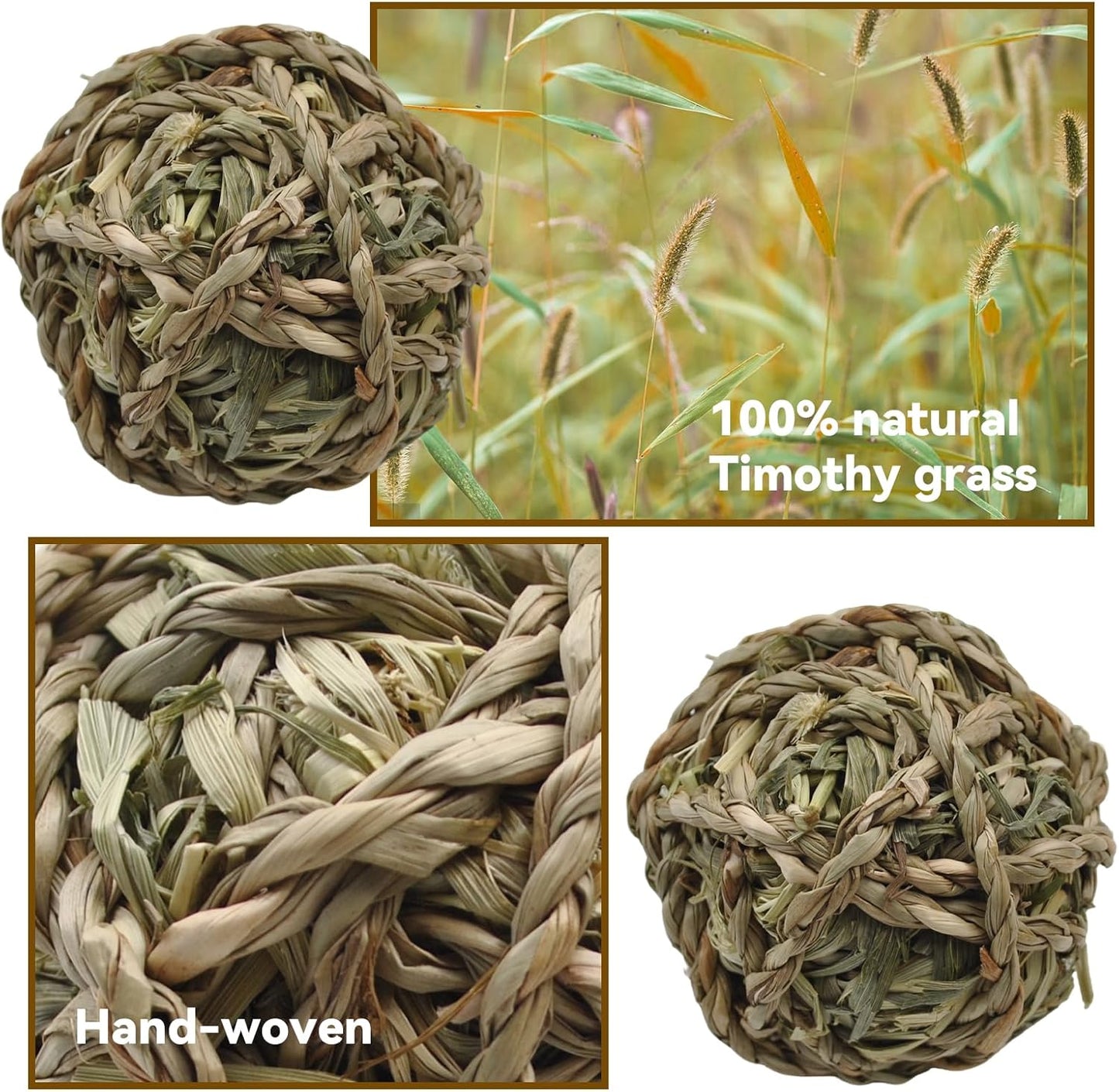 kathson 6 Pcs Rabbit Chew Grass Balls,Bunny Grass Toy Handmade Timothy Hay Ball Small Animal Treats Teeth Grinding Chews for Rabbits Chinchillas Guinea Pigs Hamsters Mice Gerbils