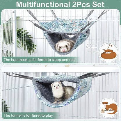 Bienbee 2 Pcs Ferret Rat Hammock Set for Cage Washable Guinea Pig Hideout Bed Soft Small Animal Hammock Tunnel Toys Ferret Cage Accessories for Hedgehog Sugar Glider Squirrel Hamster