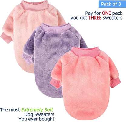 FabriCastle Dog Sweaters, 3-Pack Dog Clothes for Small Dogs Girl & Cats, Soft and Warm Pet Coats XXS - XXL, Winter Pet Jackets, Doggy Apparel Costumes, Puppy Outfits (Pink,Purple,Light Pink, X-Small)