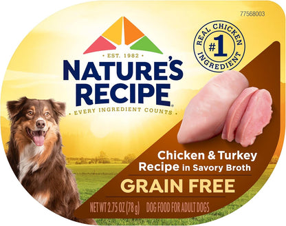 Nature's Recipe Grain Free Wet Dog Food, Chicken & Turkey Recipe, 2.75 Ounce Cup (Pack of 12)