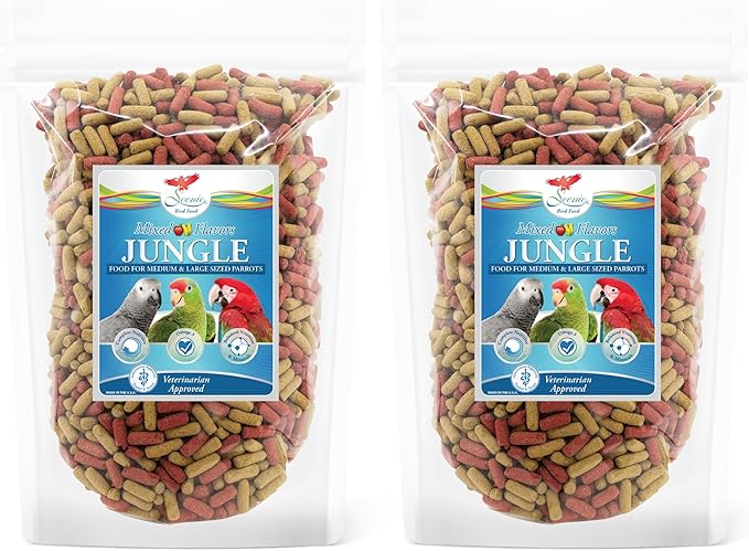 Scenic Mix Jungle Premium Parrot Food - Apple, Natural Flavors, High Protein, Low Iron Bird Pellets for Large Parrots, Macaw Food, Cockatoo & African Grey Parrots, Omega 3, Vitamins, 2lb (Pack of 2)