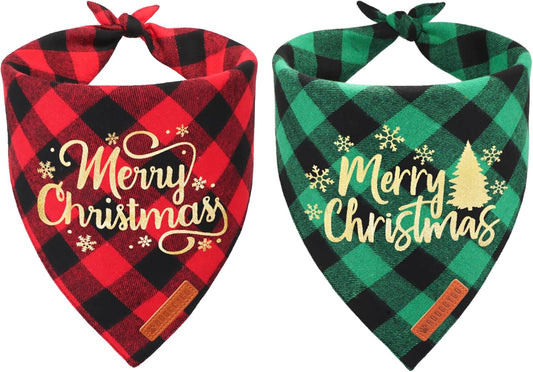 ADOGGYGO 2 Pack Dog Bandana Christmas Classic Plaid Triangle Pet Scarf Bibs Kerchief Merry Christmas Bandanas for Small Dogs Pets (Small)