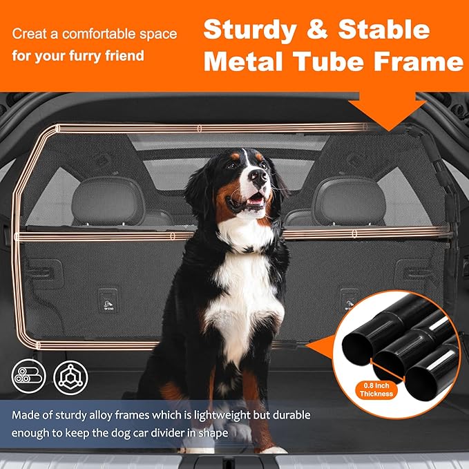 Dog Car Barrier, 56" Wide See Through Car Back Seat Cargo Area Pet Restraint Divider, Travel Trunk Mesh Car Net Barrier Screen Separator for Dogs, Ideal for SUVs Trucks Full Sized Sedans