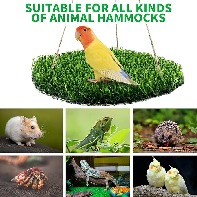 FlidRunest Large Bird Foraging Mat Toys, Natural Bird Grass Hammock Swing Toy with Hooks, Climbing Perch Hanging Toy for Parakeets, Parrot, Cockatiels, Bearded Dragon, Snake