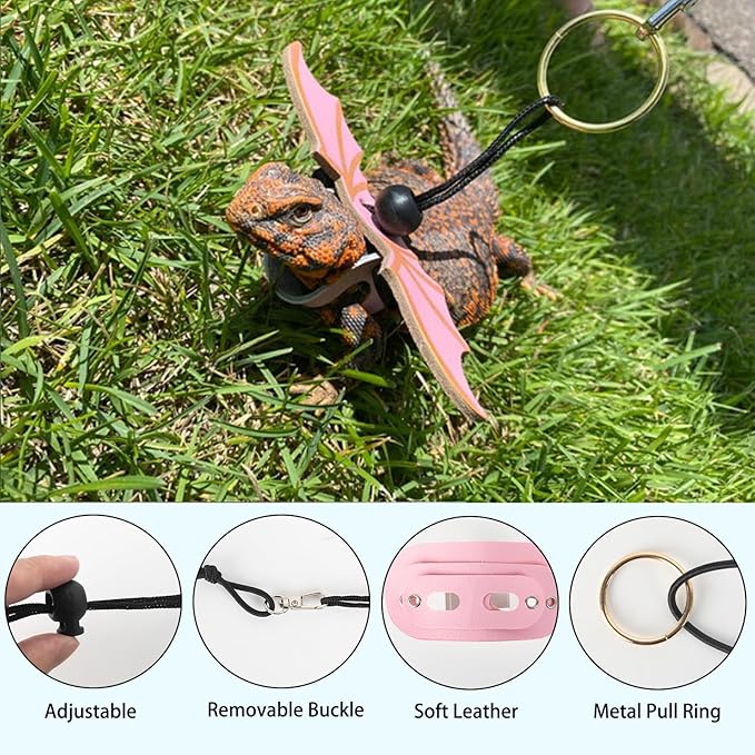 Esmorah Bearded Dragon Carrier and Leash Harness with Wings, Small Animal Sling Carrier and Reptile Carrier, Lizard Adjustable Harness and Sling Bag for Outdoor Travel Walking Rest
