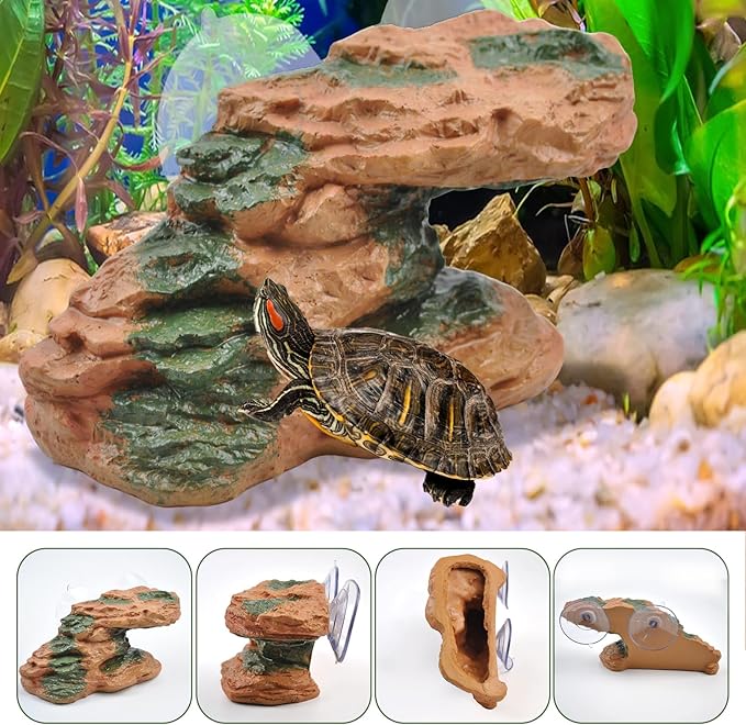 PINVNBY Turtle Docks for Basking,Resin Turtle Dock Platform with 2 Pcs Suction Cups,Floating Ramp Resting Area Habitat Aquarium Ornament Tortoise Climbing Accessories for Tortoises Frogs