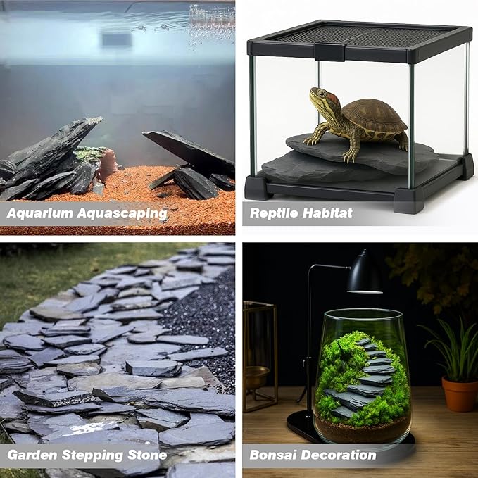 Unocho Natural Slate Stone Reptile Basking Platform Rocks 20LB Tortoise Habitat Flat Rocks for Aquarium Amphibian Vivariums Paludarium Garden Landscaping and Model Railroad(2-8 inches)