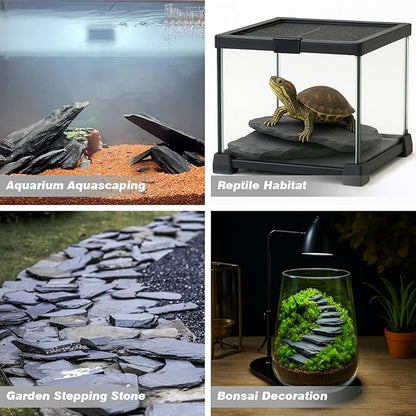 Unocho Natural Slate Stone Reptile Basking Platform Rock 10LB Fish Tank Rocks for Aquascaping Terrarium Decoration&Reptile Habitats Tortoise Enclosures(2-6 inches)