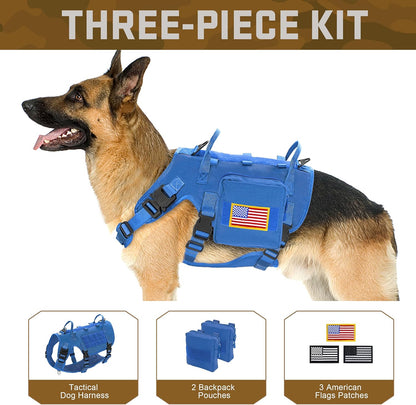 Forestpaw Dog Harness Medium Sized,Tactical Dog Harness with Handle,No Pull Military Style Service Dog Vest with Pockets Adjustable for Medium Large Dogs,Blue,Chest 15.5-25.5"