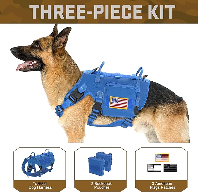 Forestpaw Dog Harness Medium Sized,Tactical Dog Harness with Handle,No Pull Military Style Service Dog Vest with Pockets Adjustable for Medium Large Dogs,Blue,Chest 21.5-45"
