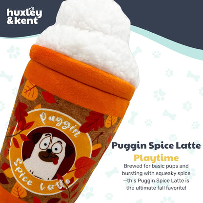 Huxley & Kent Funny Dog Toy w/Squeaker – Fall Power Plush Squeaky Dog Toys for Small, Medium & Large Dogs – Soft Stuffed Animal for Indoor Play & Fetch - Puggin Spice Latte, Large
