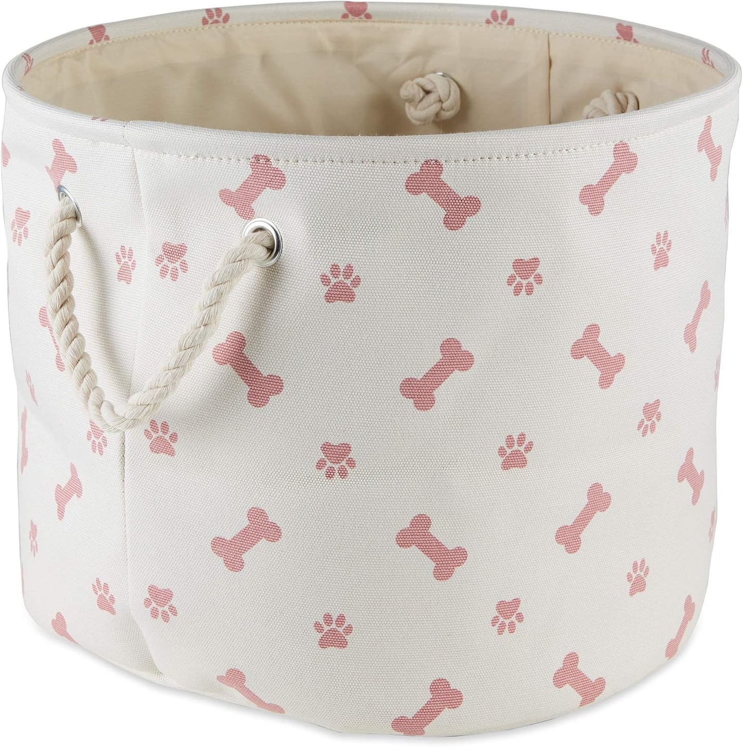 Bone Dry Pet Storage Collection Paw and Bone Print, Medium Round, 12x15x15, Rose