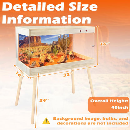 Royxen Tempered Glass Reptile Tank,Bearded Dragon Tank with Metal Mesh Top and Leg Stand,Reptile Enclosure,Lizard Tank for Chameleon,Snake,Lizard Habitat (Oak, 33 Gallons,32x16x16 Inch)