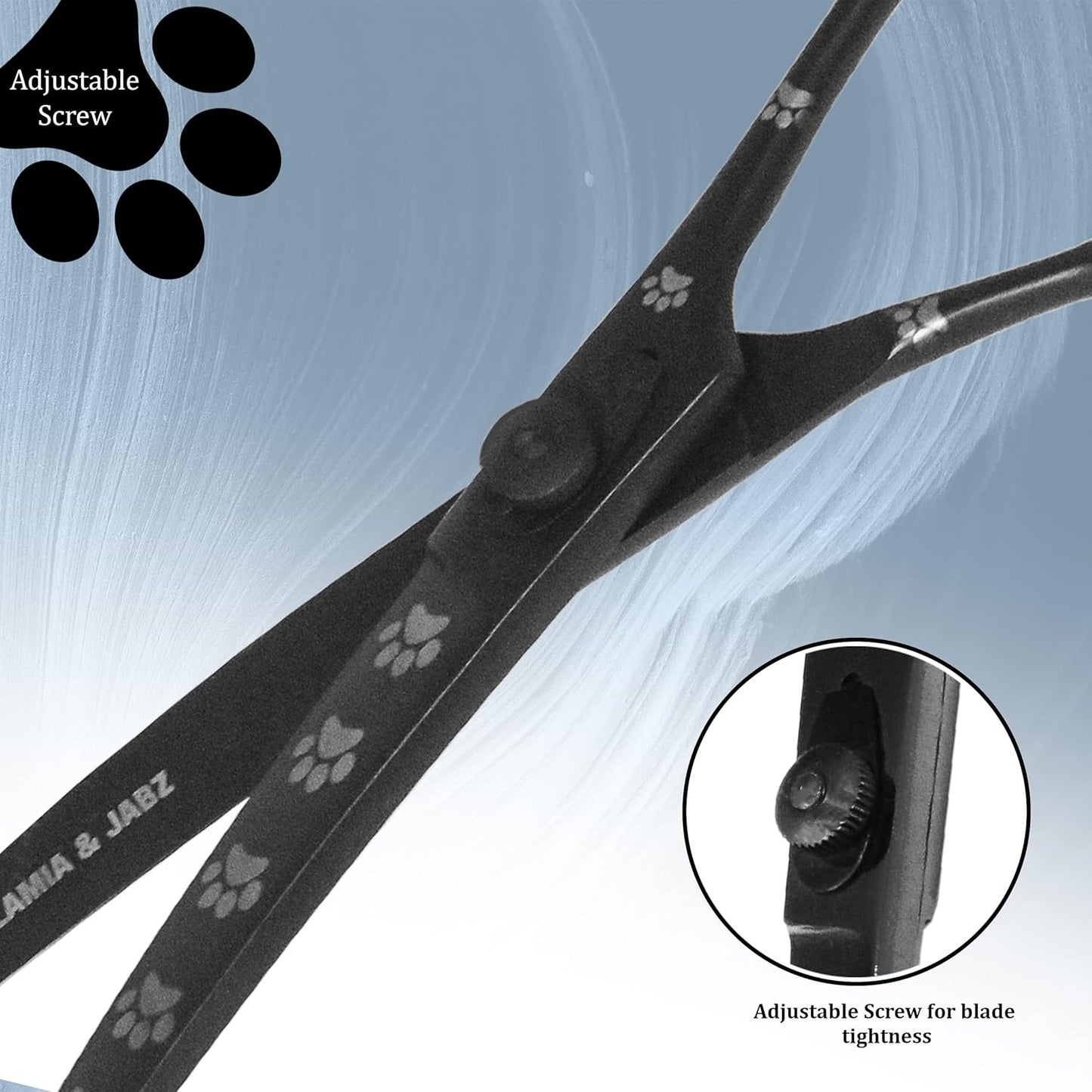 Professional Dog Grooming Scissors/Shears, Curved, with Paw Prints for Dogs, Cats & Pets (Right Handed, Black, Stainless Steel 8 Inch)